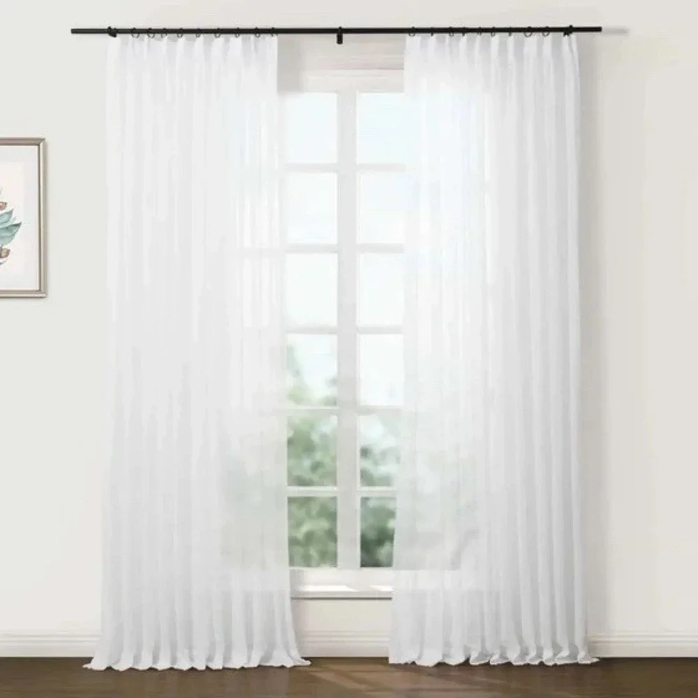 TWOPAGES Liz Linen Flynn‎ Sheer White Drape Pleated Curtains (2) 52